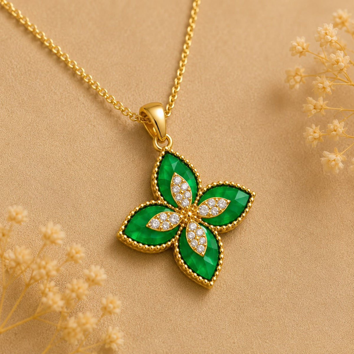 Blüten Halskette Gold – Edelstahl